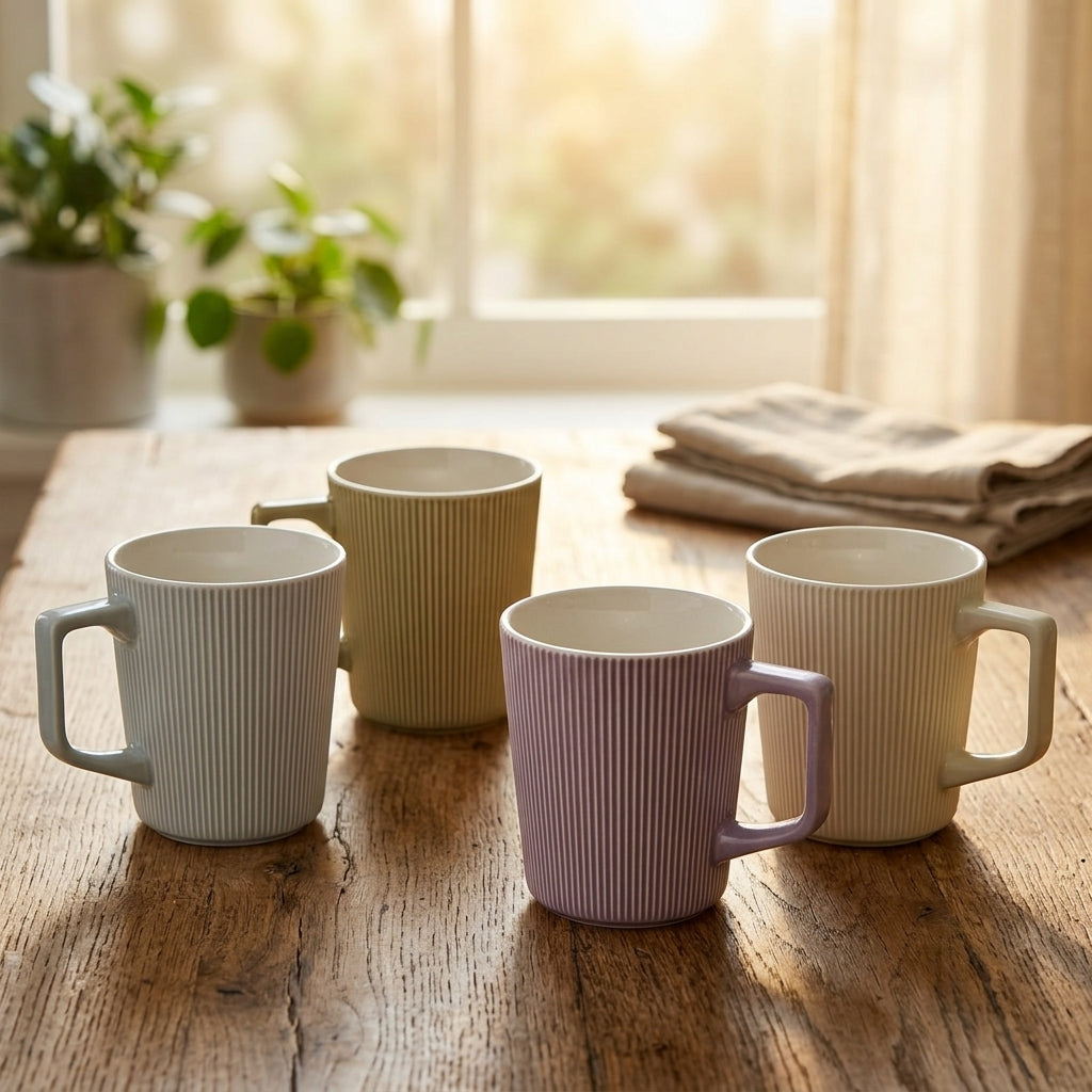 Lina Ribbed Mug Set for 4