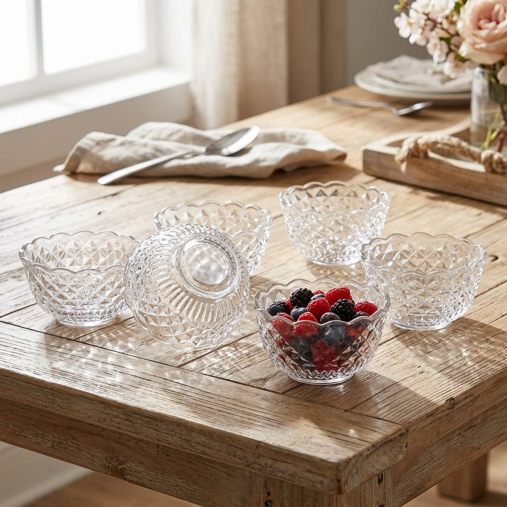 Diamond Glass Bowls Set of 6 Pieces | 11 cm bowls for everyday use