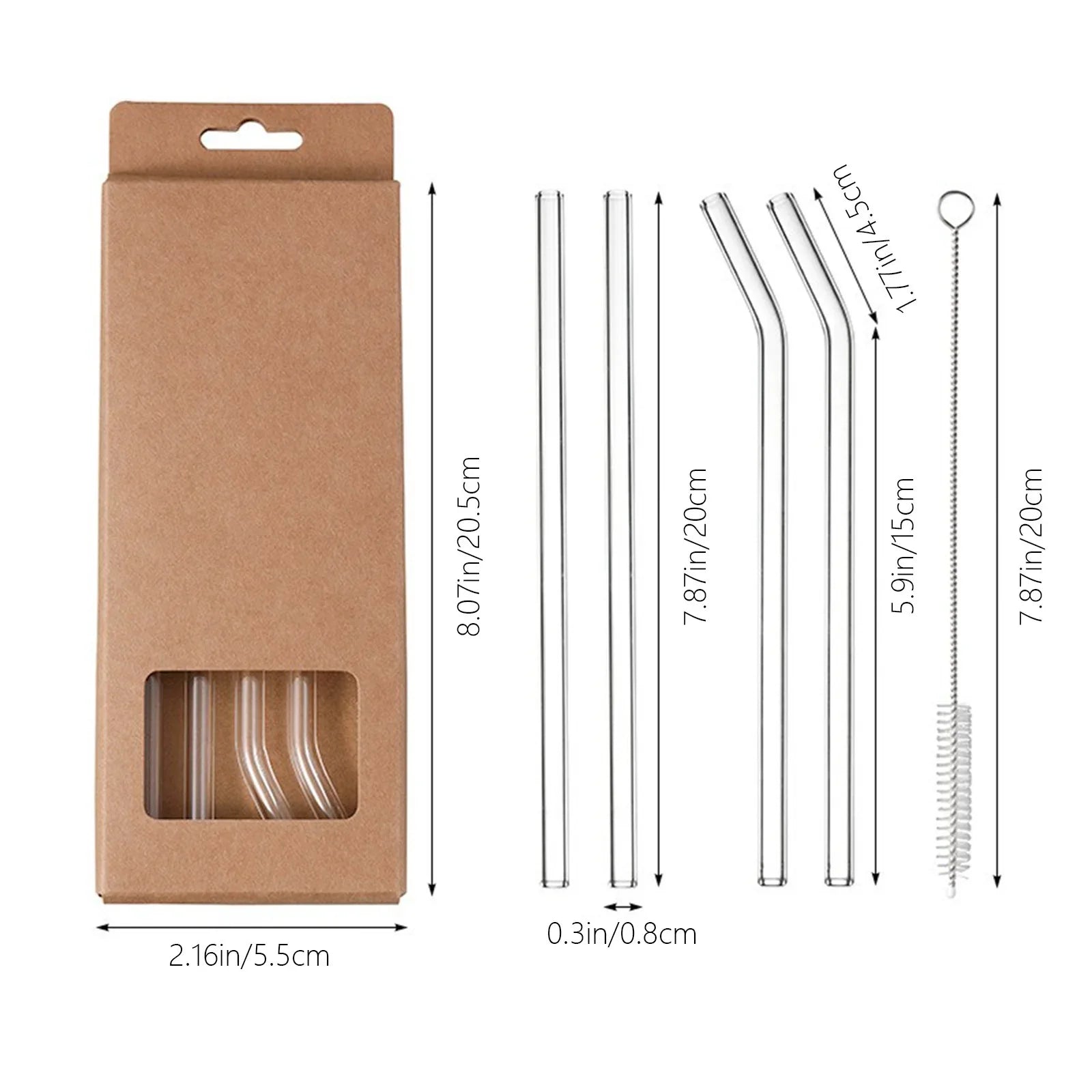 kidsuw 4-Piece Glass Drinking Straws | Reusable Straws with Cleaning Brush for Smoothies & Beverages