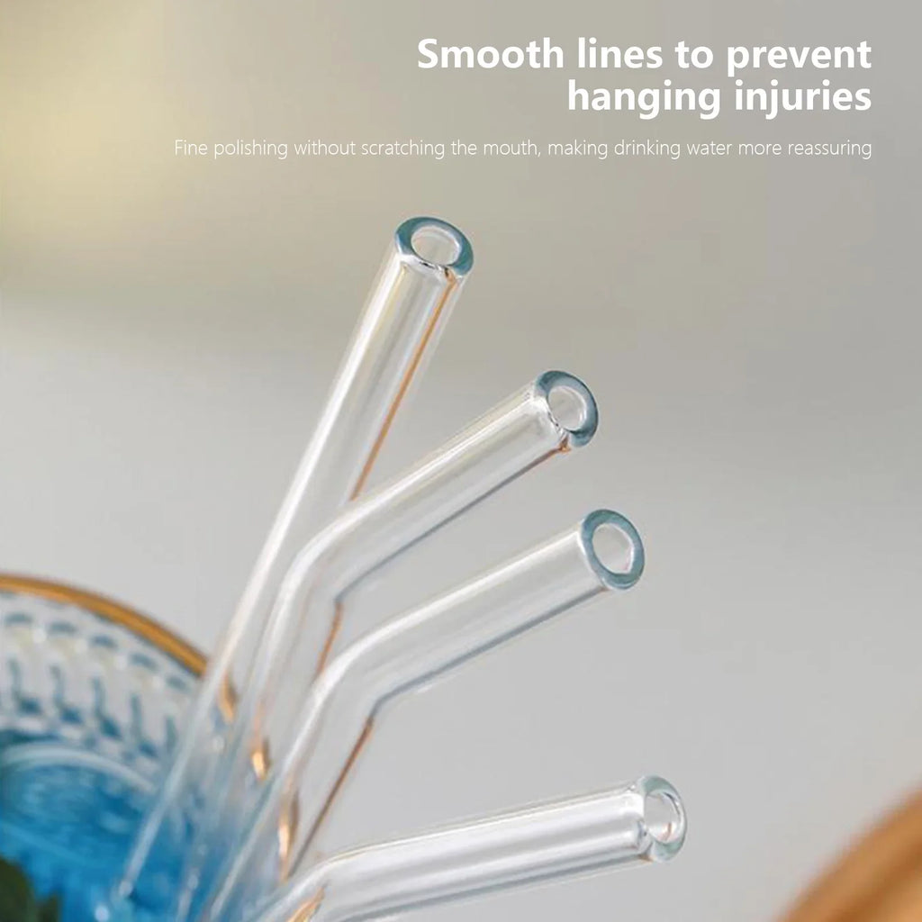 kidsuw 4-Piece Glass Drinking Straws | Reusable Straws with Cleaning Brush for Smoothies & Beverages
