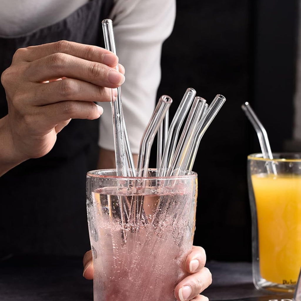 kidsuw 4-Piece Glass Drinking Straws | Reusable Straws with Cleaning Brush for Smoothies & Beverages