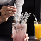 kidsuw 4-Piece Glass Drinking Straws | Reusable Straws with Cleaning Brush for Smoothies & Beverages