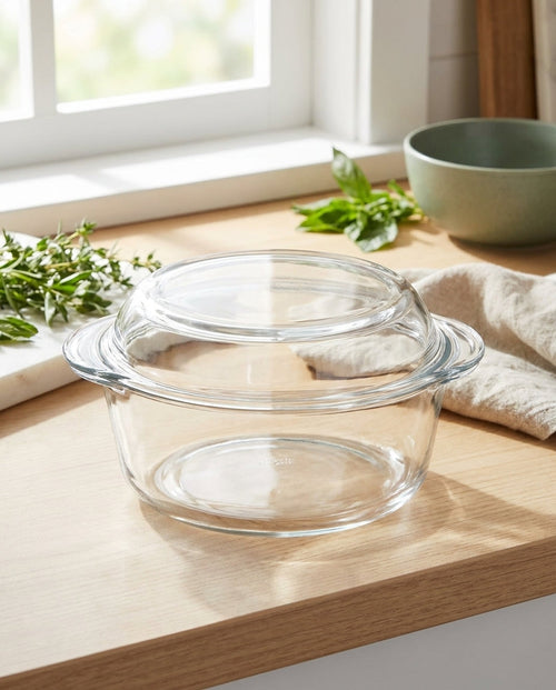 Bakroast Round Glass Casserole 18cm with Multi-Use Lid | Borosilicate Cookware | Made in Turkey