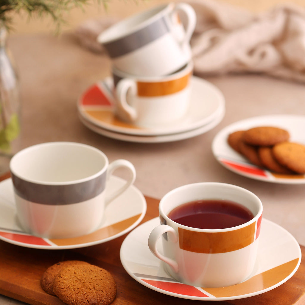طقم أكواب شاي بورسلان لـ6 أفراد | Porcelain Tea Cups and Saucers, 12 Pieces