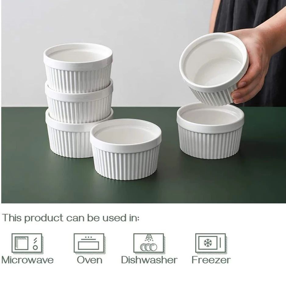 طقم رامكين بورسلان أبيض 6 قطع | White Porcelain Ramekin Set, 6 Pieces