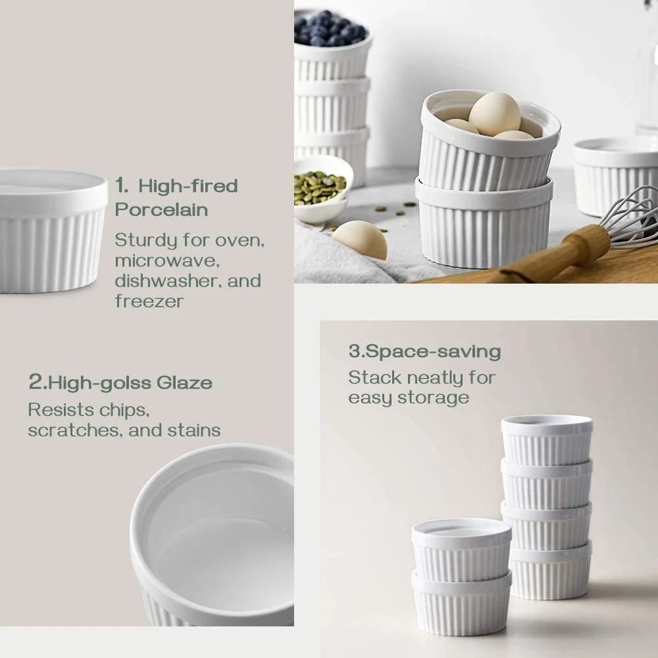 طقم رامكين بورسلان أبيض 6 قطع | White Porcelain Ramekin Set, 6 Pieces