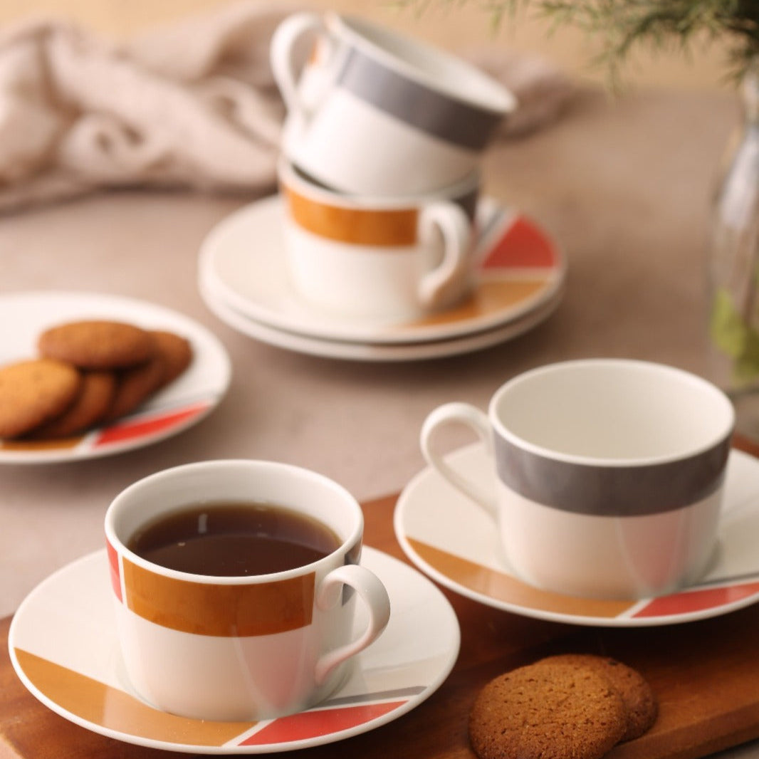 طقم أكواب شاي بورسلان لـ6 أفراد | Porcelain Tea Cups and Saucers, 12 Pieces