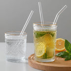 kidsuw 4-Piece Glass Drinking Straws | Reusable Straws with Cleaning Brush for Smoothies & Beverages