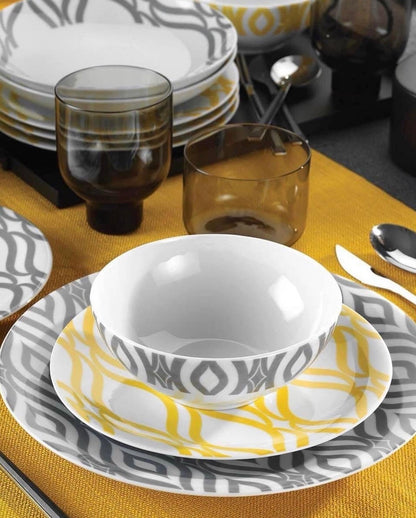 Yellow-Grey dinner set 48 porcelain plates